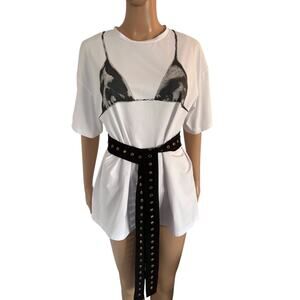 Bikini Top Illusion Graphic T-Shirt White L Bikini Print Funny Novelty Tee